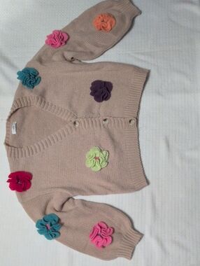 Talula Beig Sweater with Multicolor Flower Appliqués